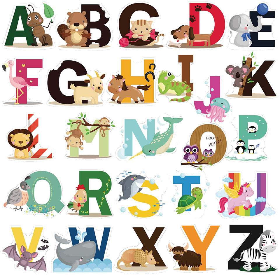 Educational Animal Alphabet Kids Wall Decals - Baby Nursery Decor Peel & Stick Decorative Baby Stickers for Playroom, Classroom Decoration
