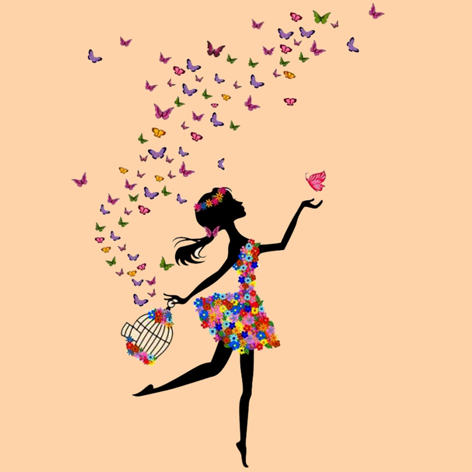 DEKOSH Girl Wall Decals for Baby Nursery | Black Girl with Cage & Butterflies