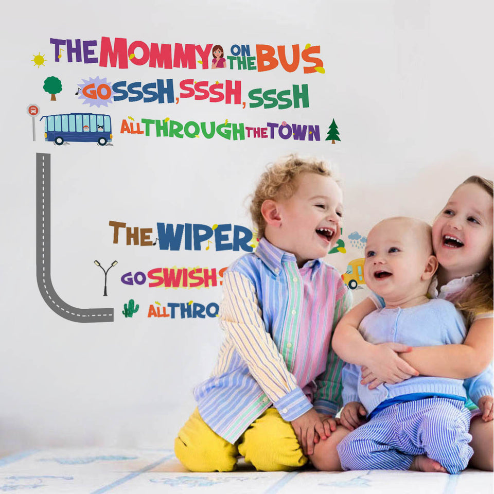 Wheels on the Bus - Rhyme themed Colorful Wall Decal for Baby Nursery