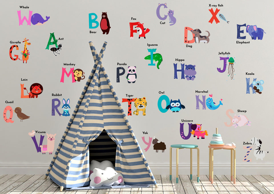 DEKOSH Baby Nursery Animal Alphabet Peel & Stick ABC Kids Wall Decals