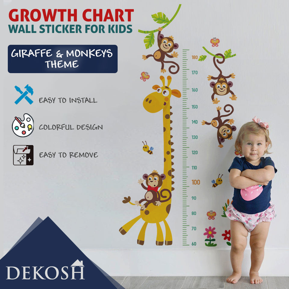 Kids Height Wall Chart | Peel & Stick Height Scale Wall Decals for Baby Nursery, Toddler Playroom