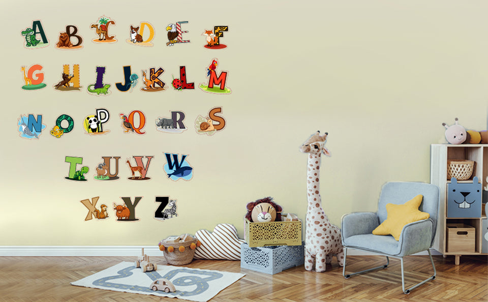 Alphabet Sticker Learning To Read With Animals Letters Wall Stickers  Educational Stickers Alphabet Wall Decals Educational Wall Decals