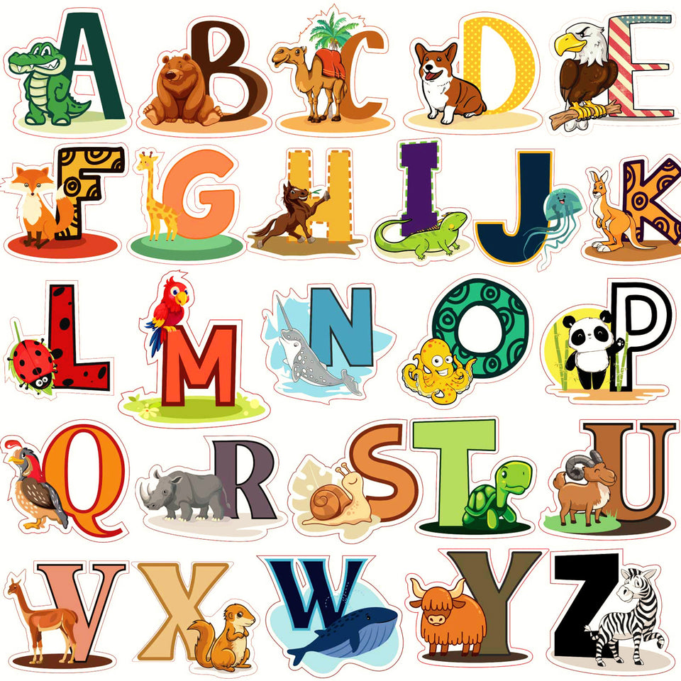 cartoon Jungle 26 letters alphabet animals wall stickers kids wall