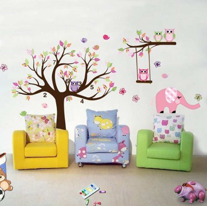 Pink Jungle Theme Peel & Stick Girl Nursery Wall Decals for Baby Nursery, Kids Playroom